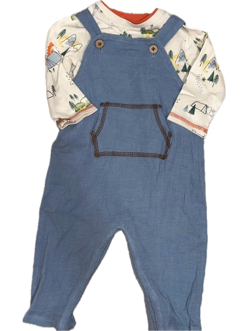 Mud Pie 3m 6m NWT dino dinosaur shirt blue overall romper 2pc Set gauze camping
